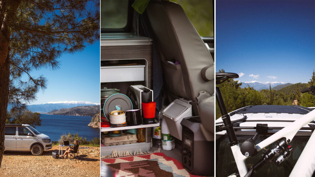 VW California z panelem solarnym Flex System i rowerem elektrycznym - setup EcoFlow